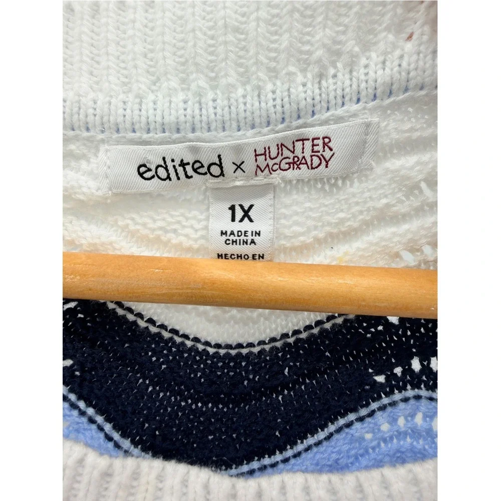 Hunter McGrady x Edited Blue White Chevron Crochet Knit Set Top XXL Shorts 1X